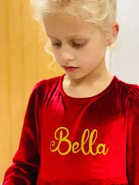 Girls Plush Velvet Dress - Deep Red