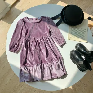 Girls Plush Velvet Dress - Violet