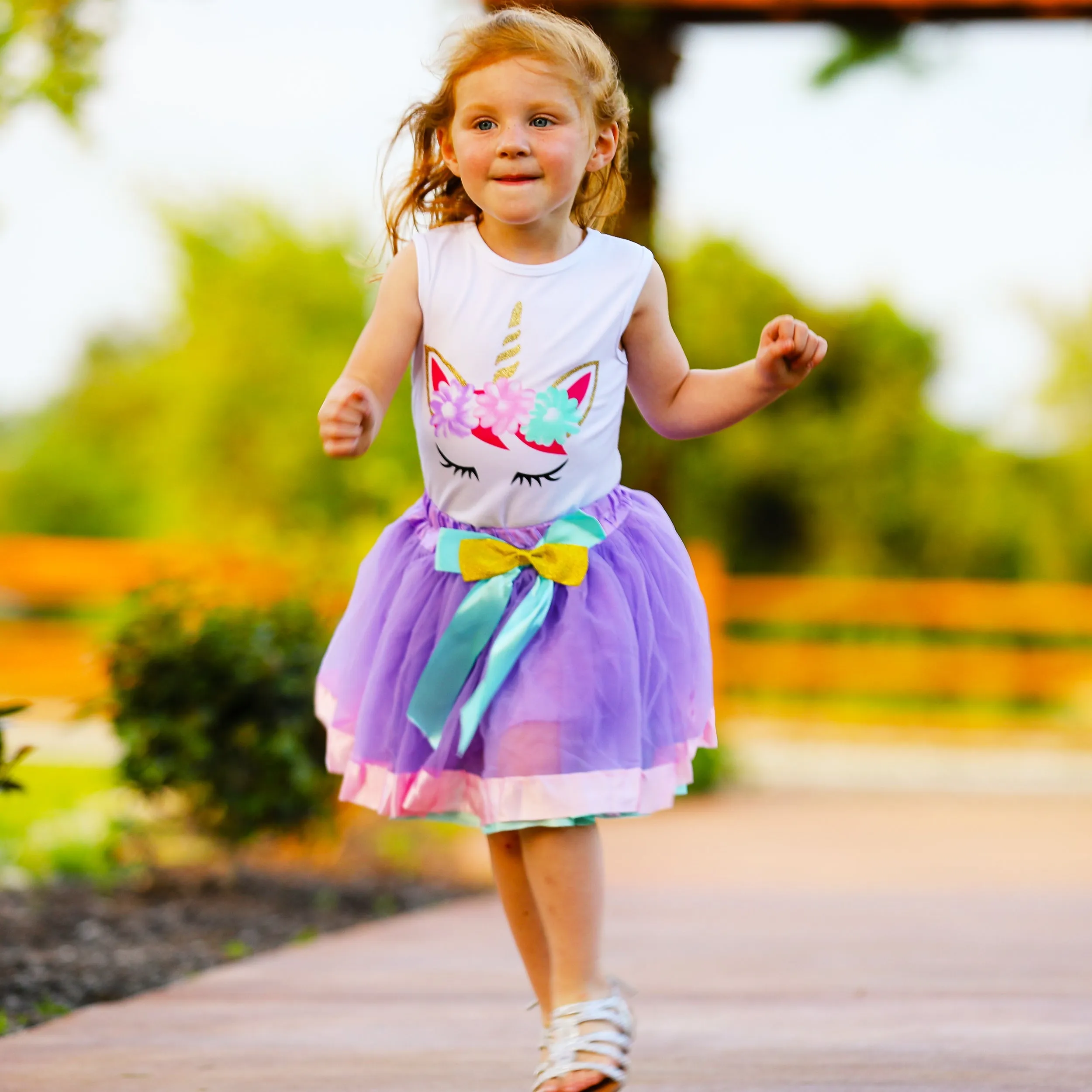 Girls Unicorn Tank Top and  Purple Tulle Skirt Spring Outfit Set