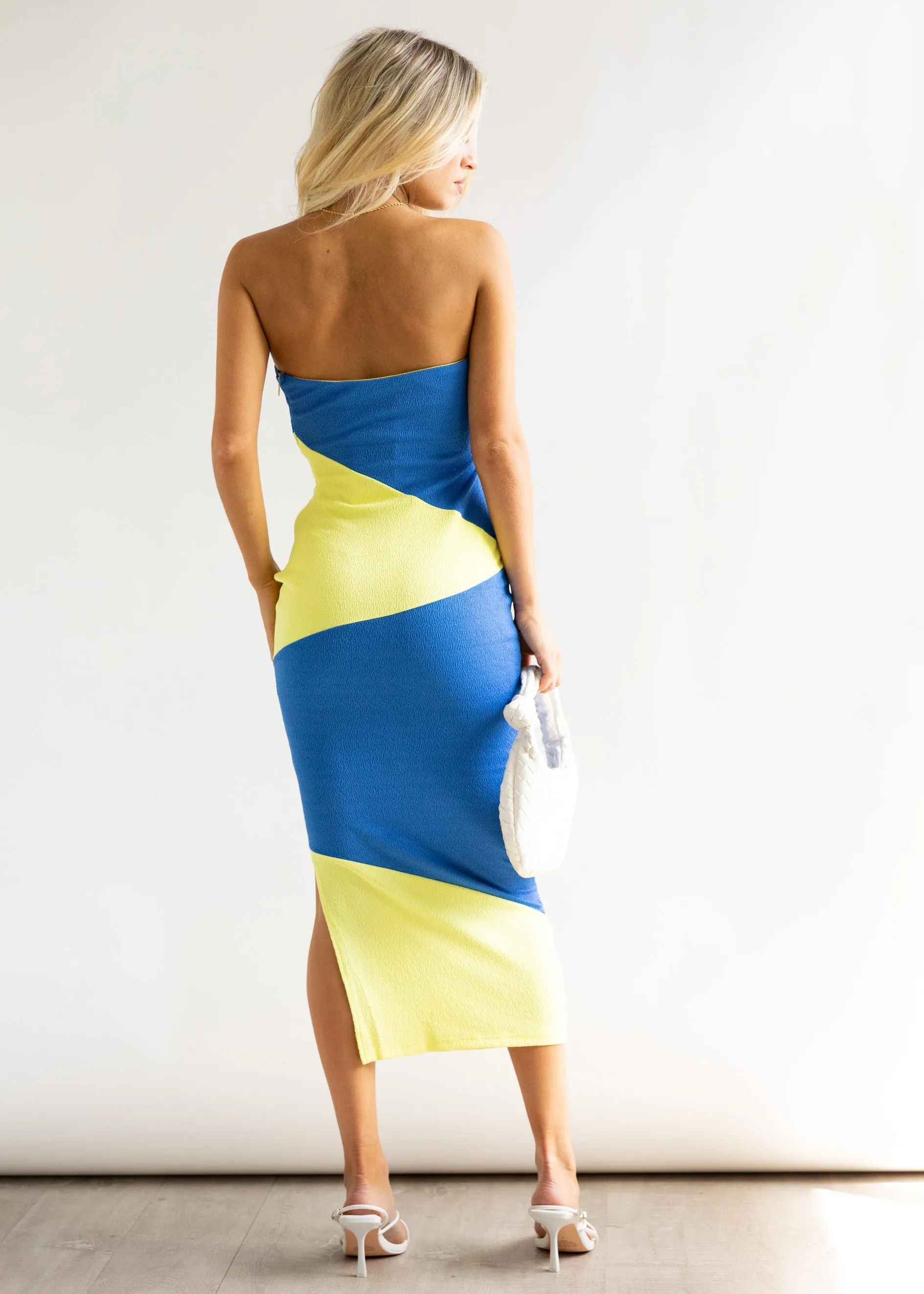 Glora Strapless Midi Dress - Blue Splice