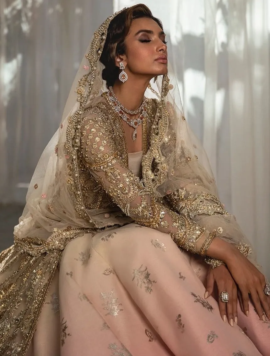 Golden Lehenga Choli Style Gown for Indian Bridal Wear