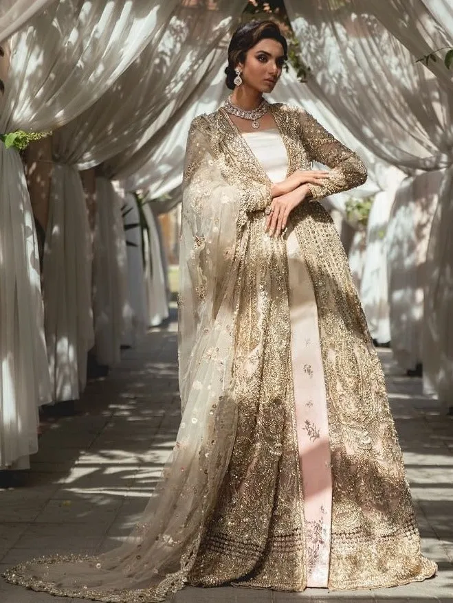 Golden Lehenga Choli Style Gown for Indian Bridal Wear