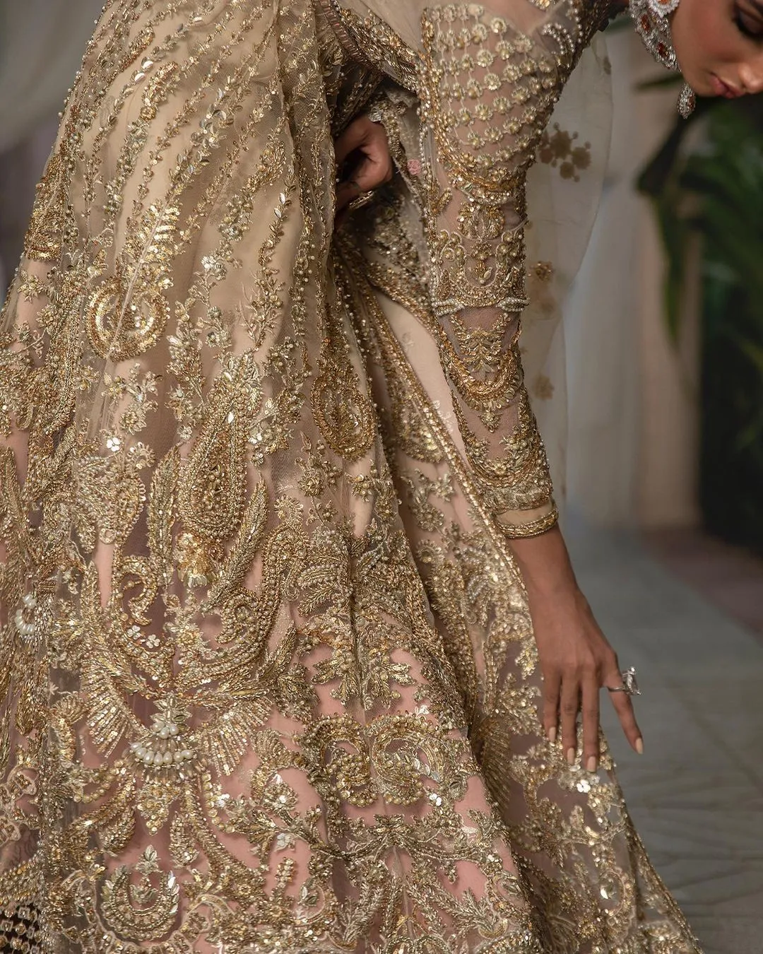 Golden Lehenga Choli Style Gown for Indian Bridal Wear