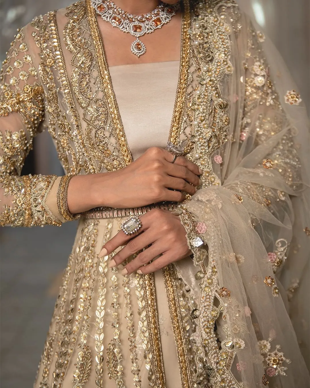 Golden Lehenga Choli Style Gown for Indian Bridal Wear