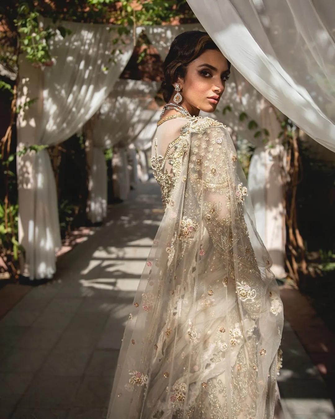 Golden Lehenga Choli Style Gown for Indian Bridal Wear