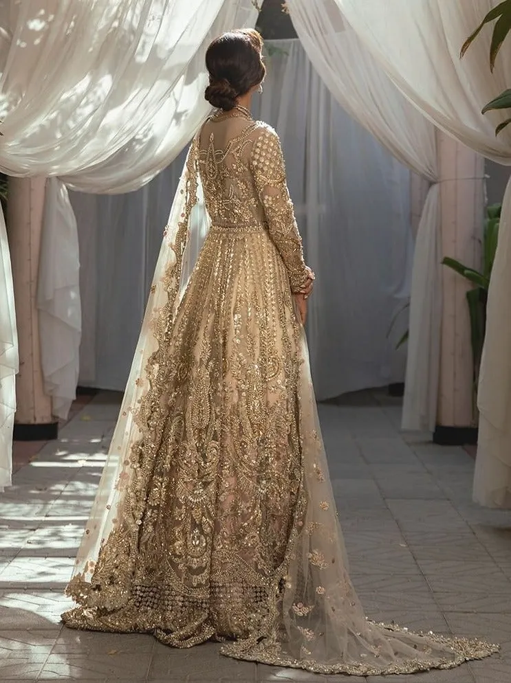 Golden Lehenga Choli Style Gown for Indian Bridal Wear