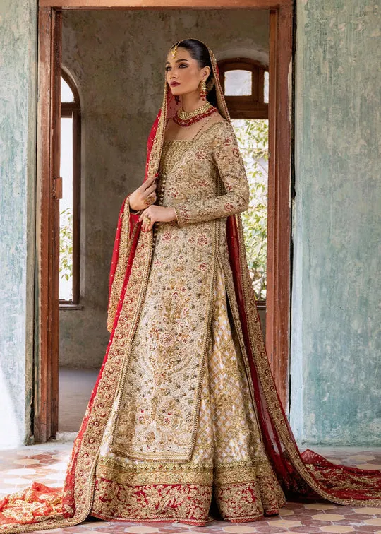 Golden Pakistani Bridal Dress in Lehenga Gown Style