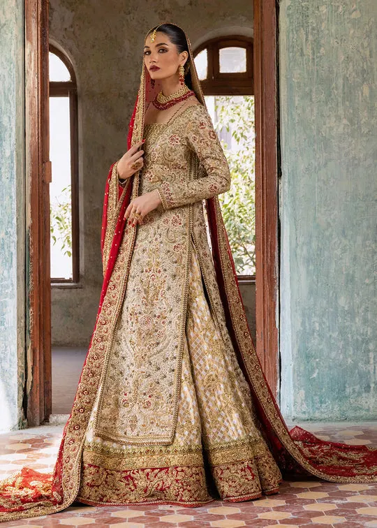 Golden Pakistani Bridal Dress in Lehenga Gown Style