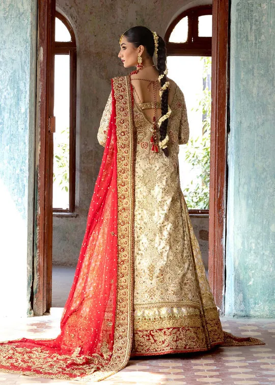 Golden Pakistani Bridal Dress in Lehenga Gown Style