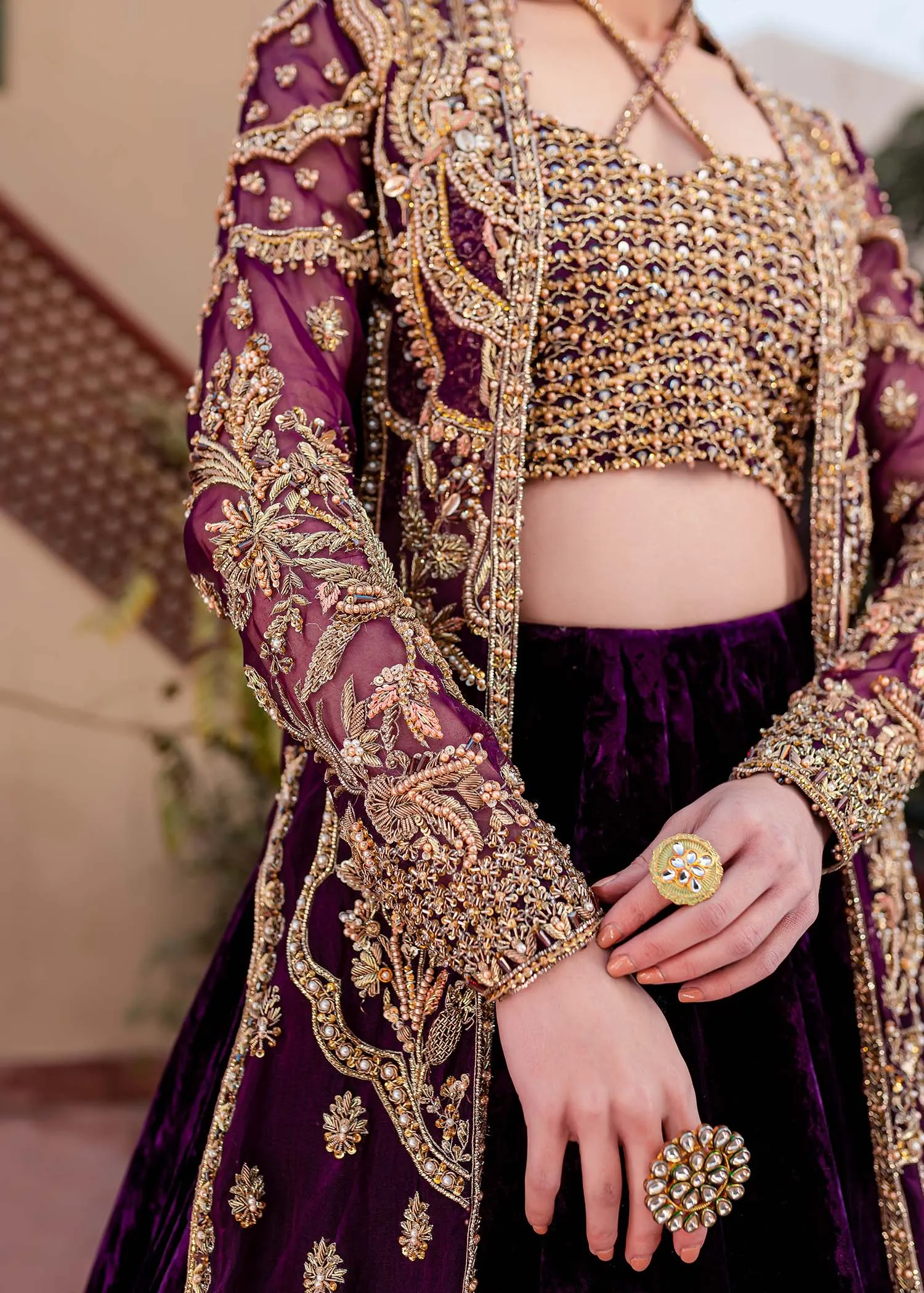 Golden Purple Lehenga Choli Jacket Indian Bridal Wear