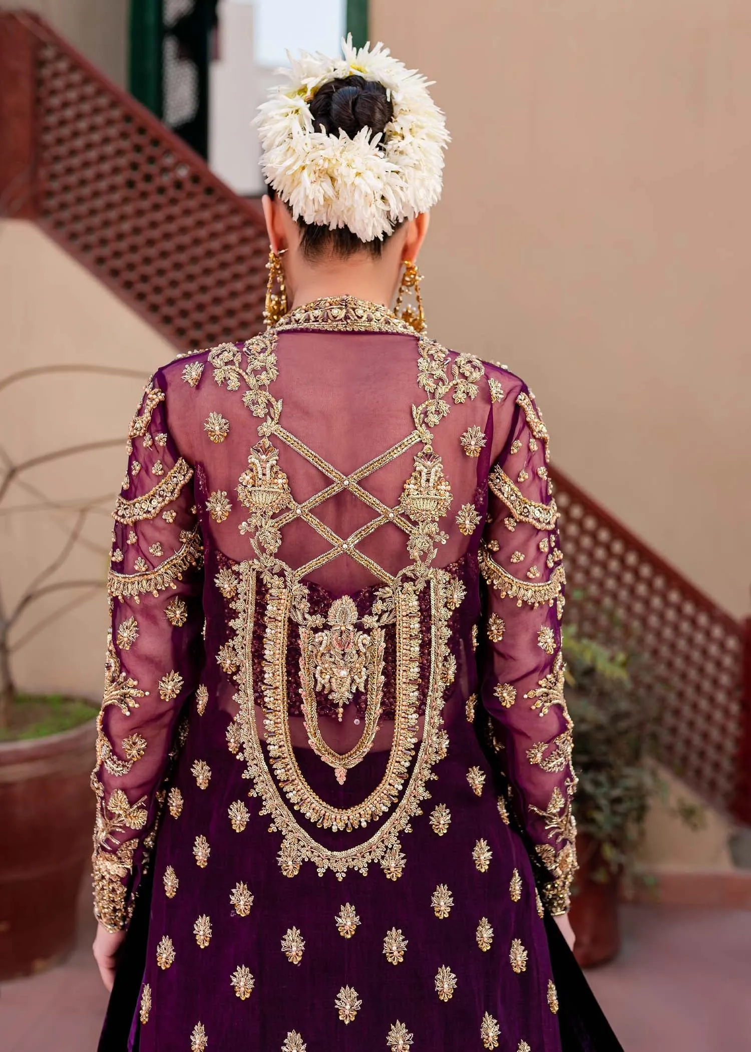 Golden Purple Lehenga Choli Jacket Indian Bridal Wear