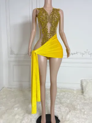 Golden Velvet Vibe Mini Dress