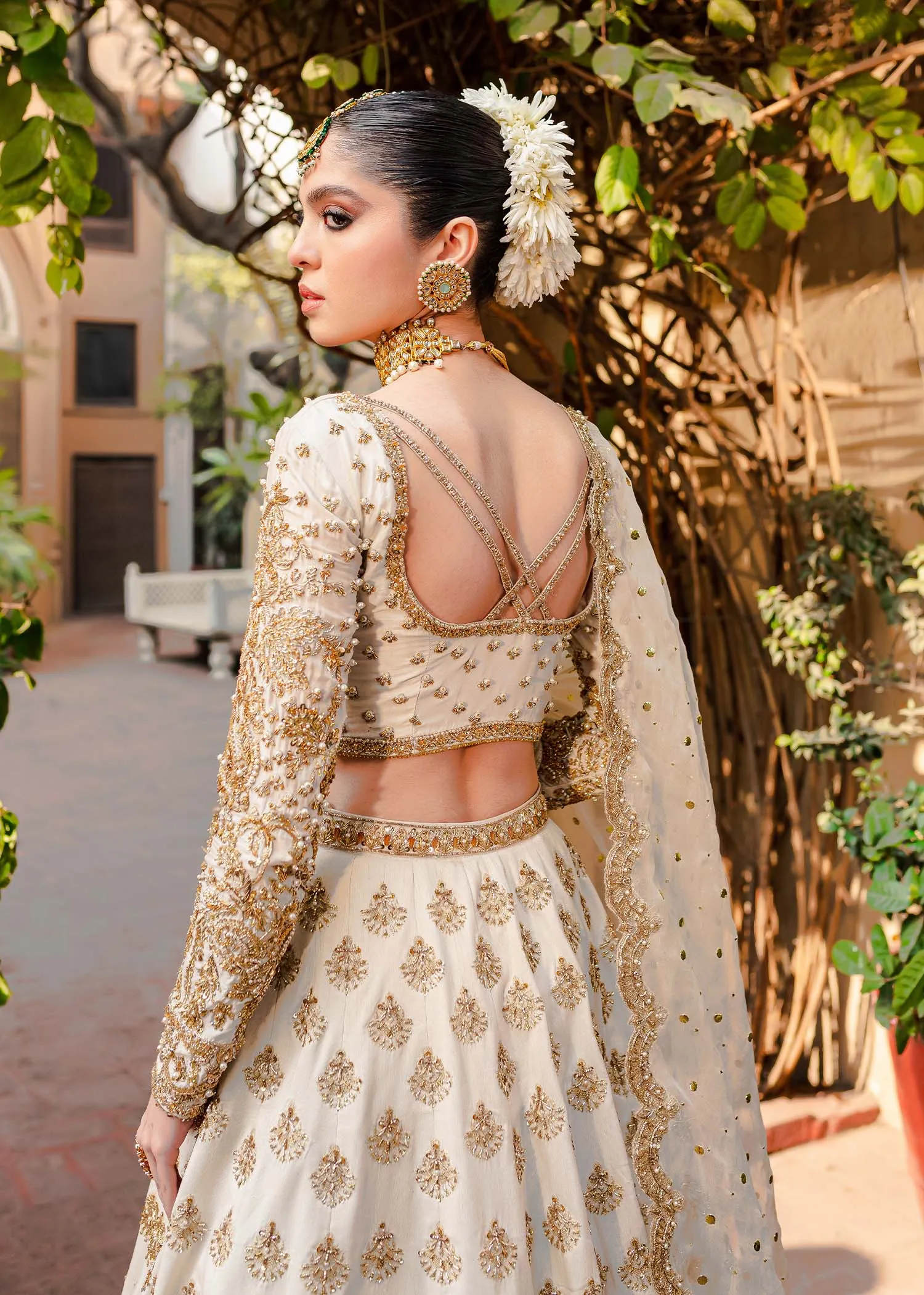 Golden White Lehenga Choli for Indian Bridal Wear