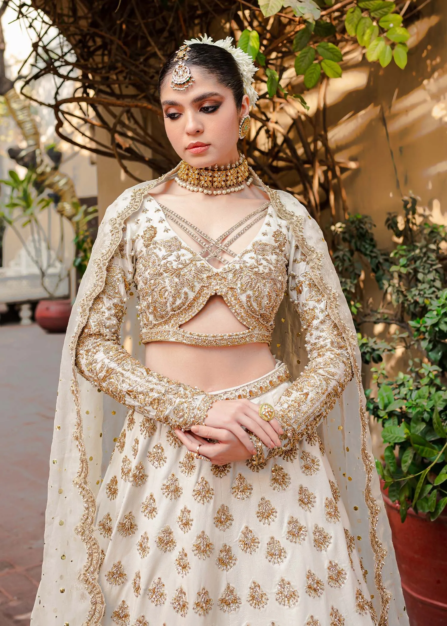 Golden White Lehenga Choli for Indian Bridal Wear