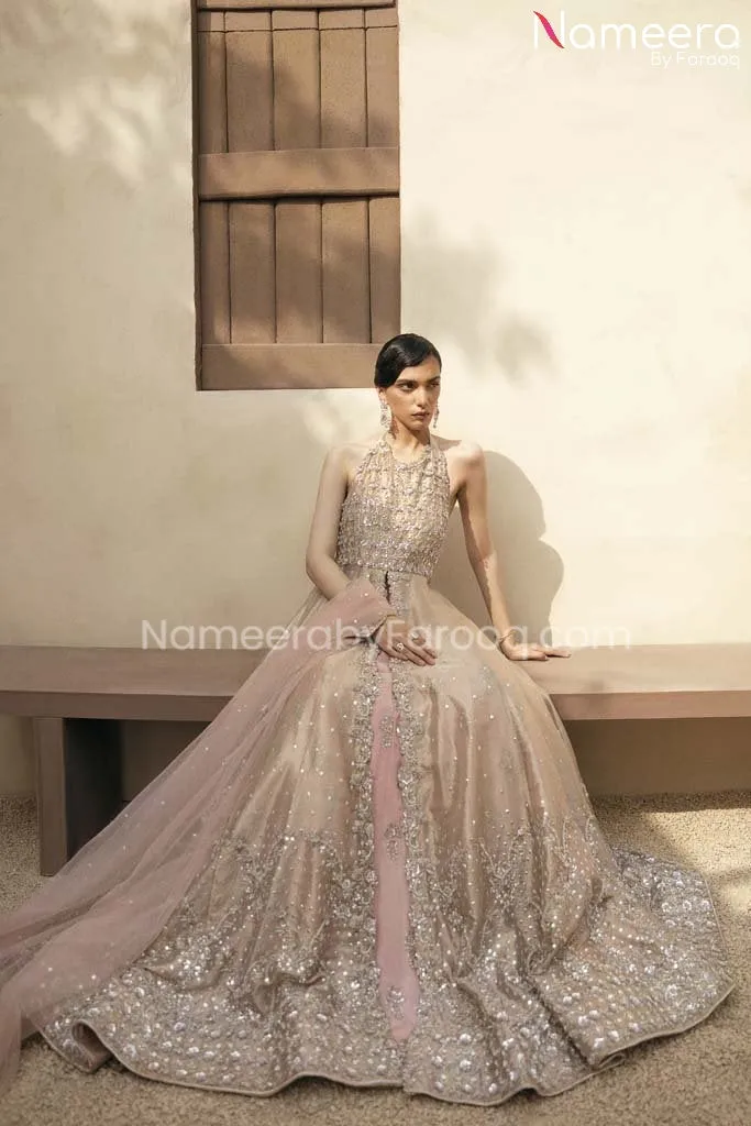 Gown Bridal Lehenga Peach Bridal Dress Pakistani #BS594