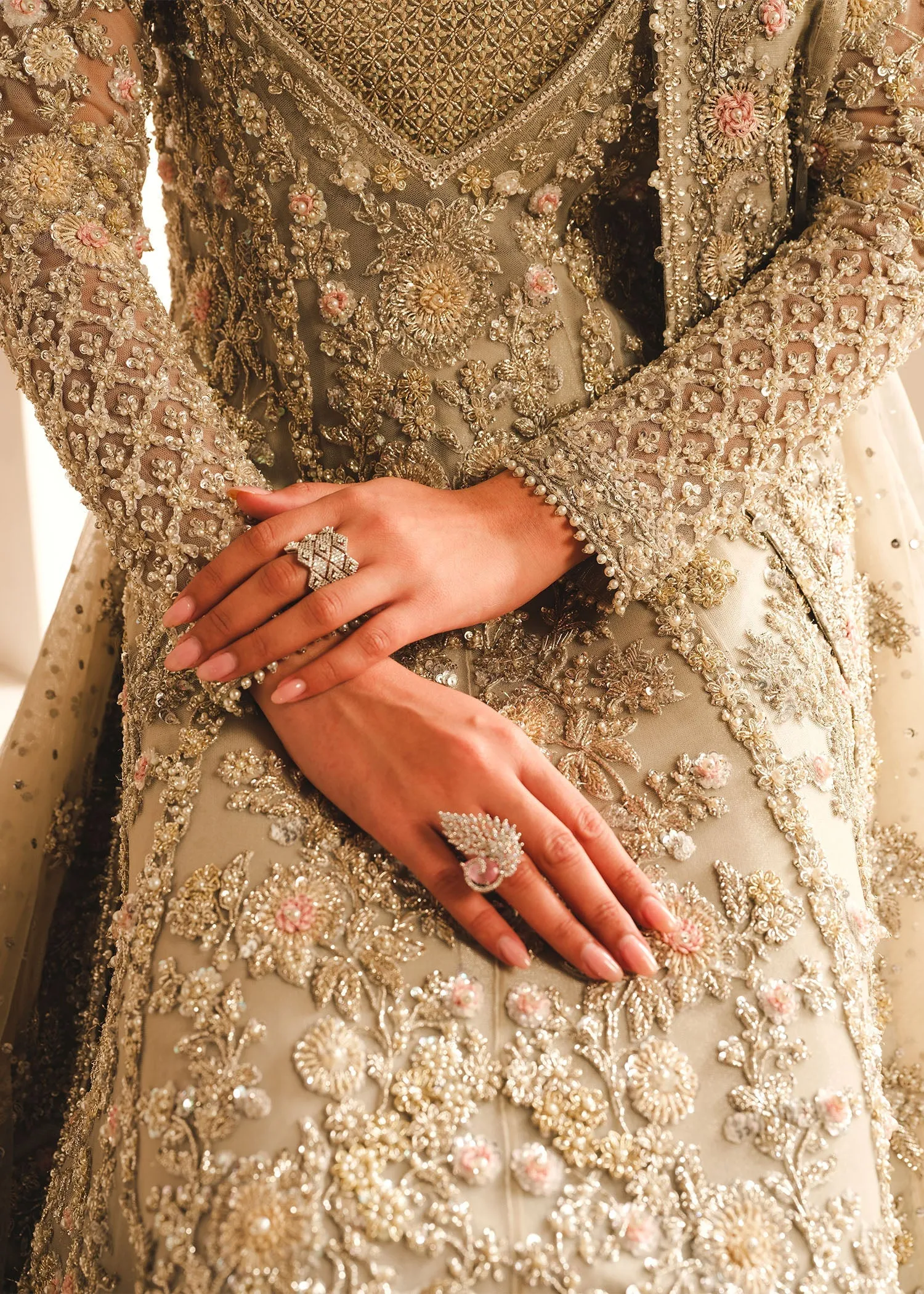 Gown Lehenga Style Silver Grey Pakistani Bridal Dress