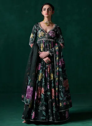 Green Multicolor Floral Printed Anarkali