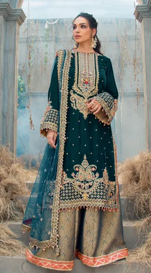 Green Velvet Salwar Kameez Pakistani Party Dress #PN564