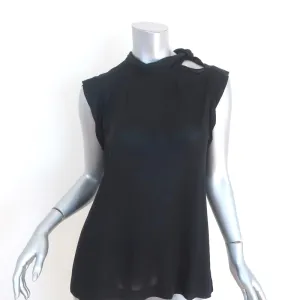 Gucci Tom Ford Tie-Neck Top Black Silk Jersey Size Large Sleeveless Blouse NEW