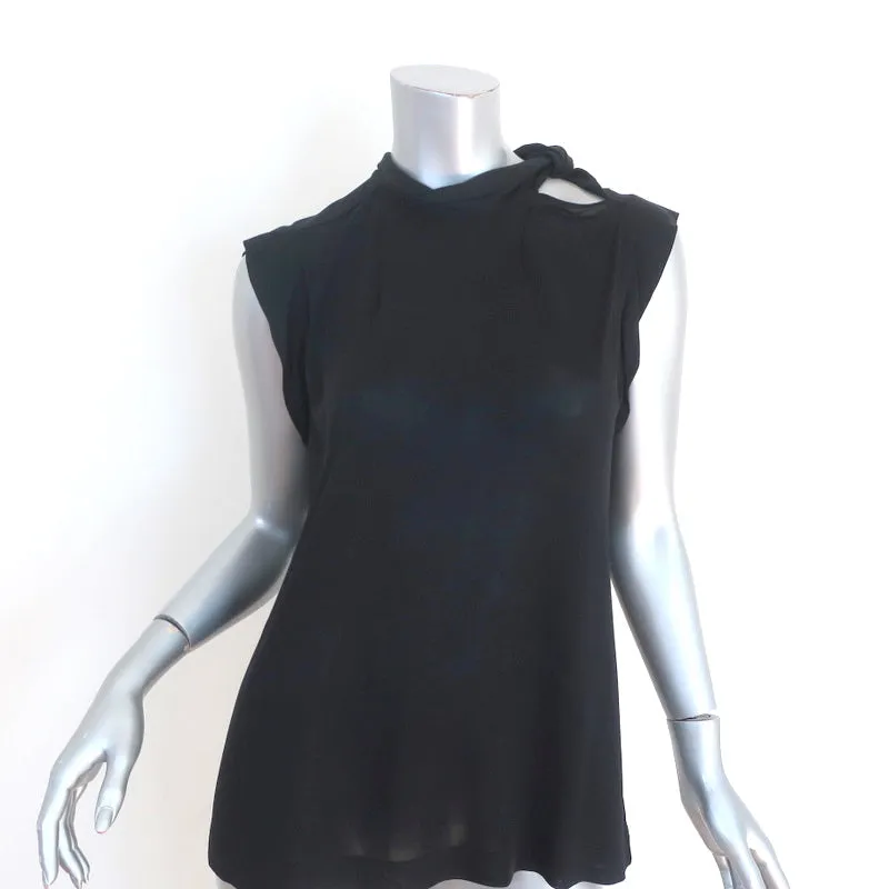 Gucci Tom Ford Tie-Neck Top Black Silk Jersey Size Large Sleeveless Blouse NEW
