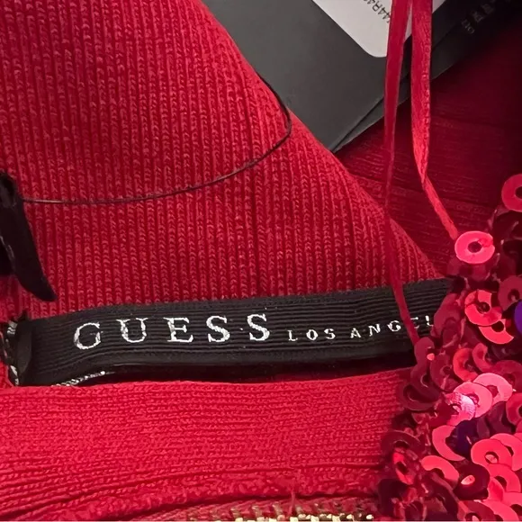 Guess Sequin Mirage Dress Sz M Red