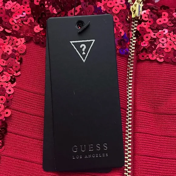 Guess Sequin Mirage Dress Sz M Red