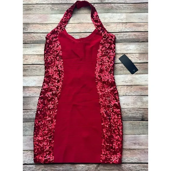 Guess Sequin Mirage Dress Sz M Red