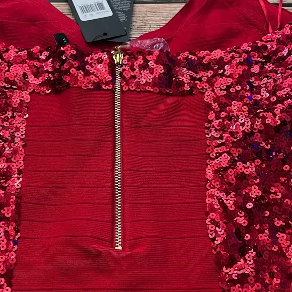 Guess Sequin Mirage Dress Sz M Red