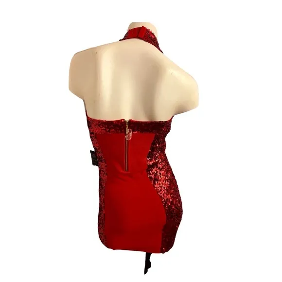 Guess Sequin Mirage Dress Sz M Red