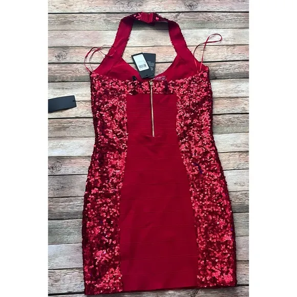 Guess Sequin Mirage Dress Sz M Red
