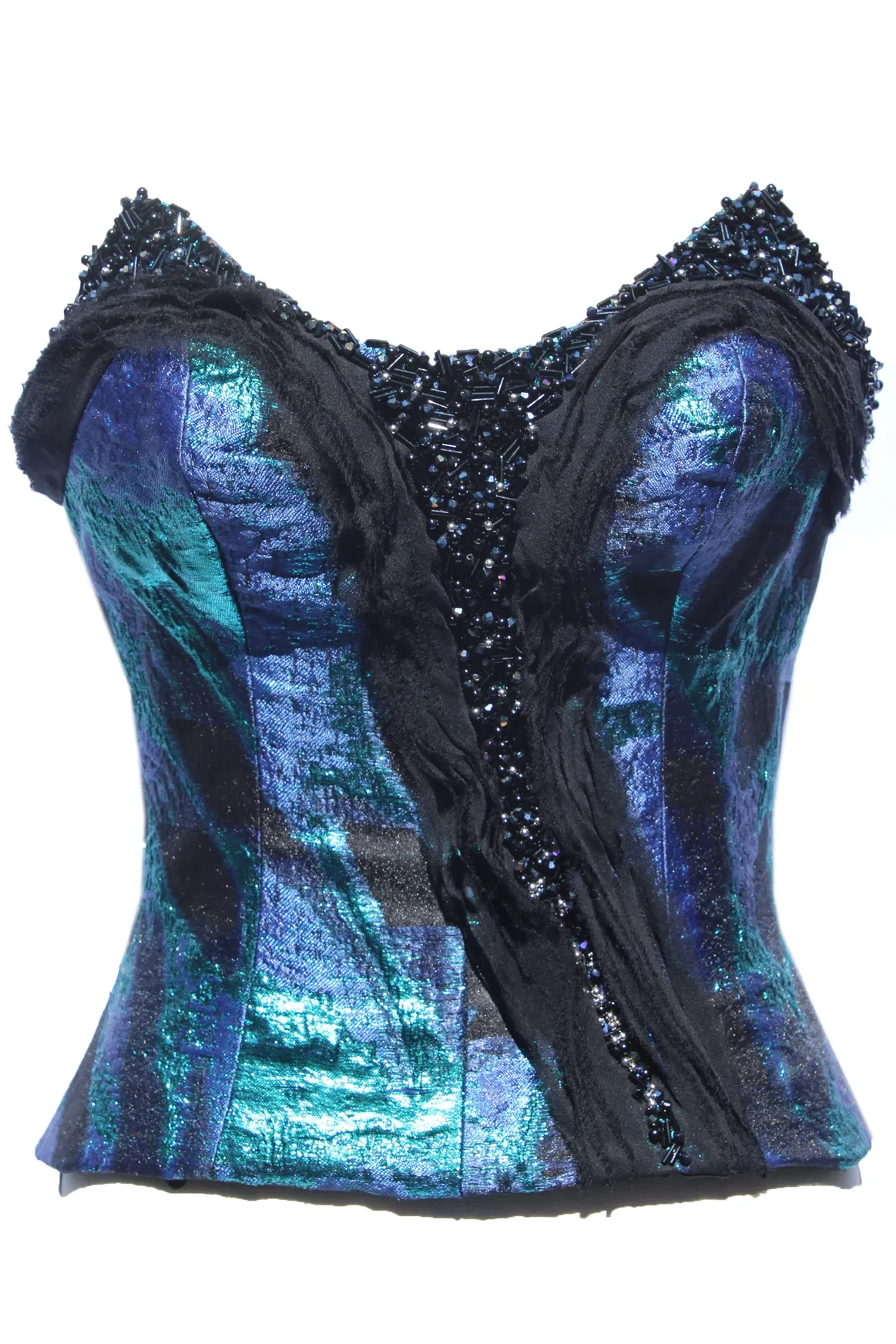 Hand Beaded Metallic Jewel Toned Bustier