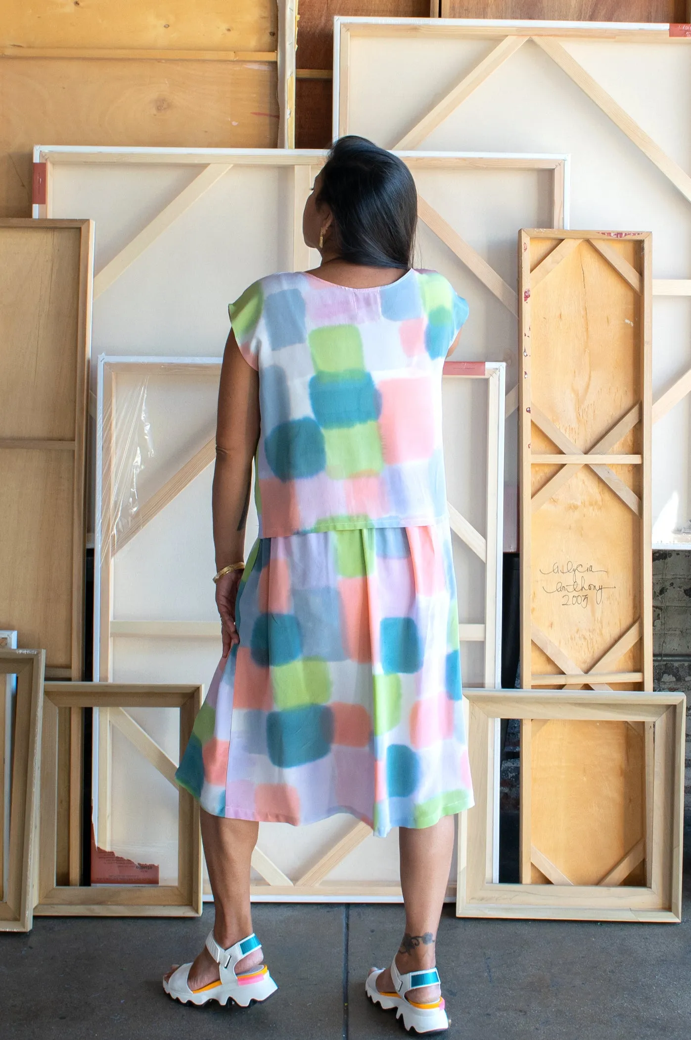 Hand Painted Max Silk Shift Top - Color Blocks