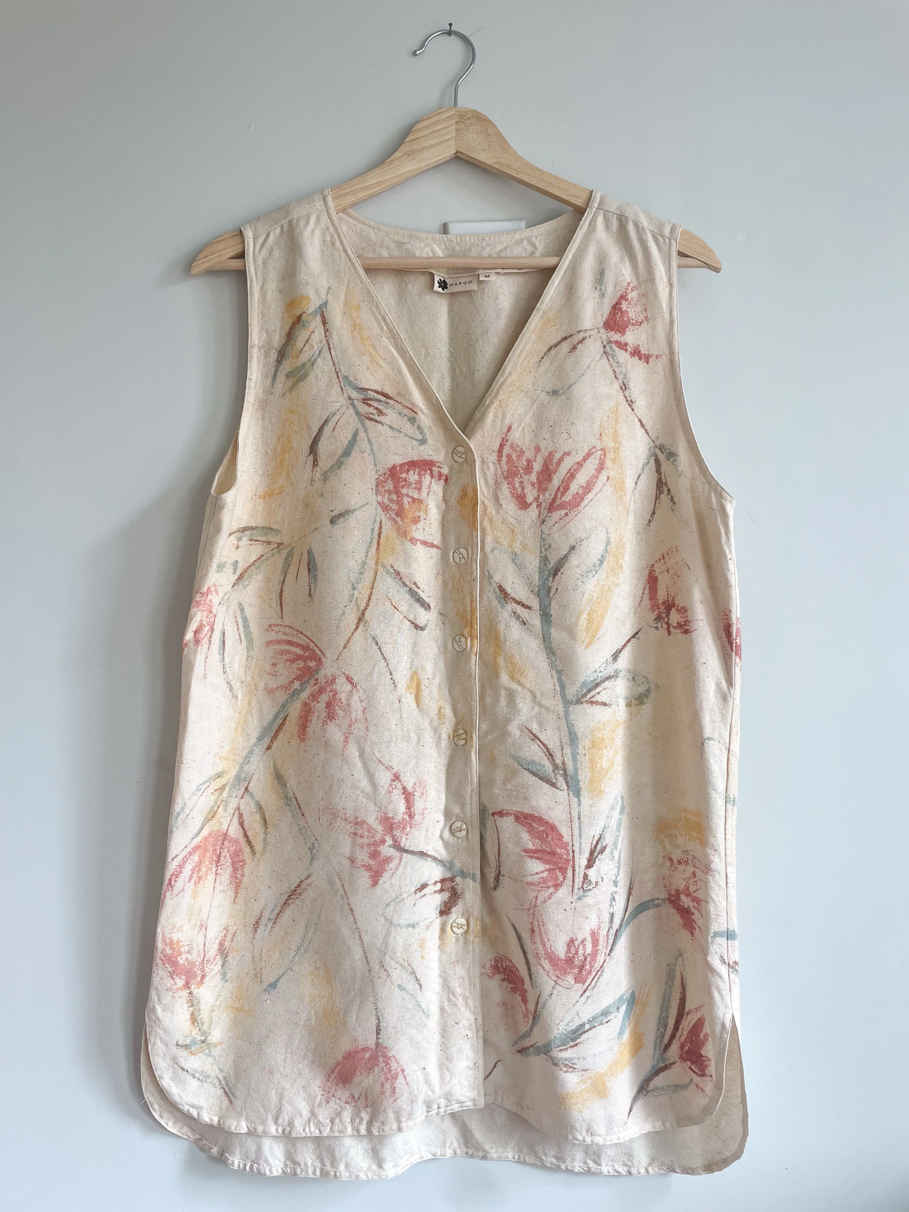 Hand-Painted Raw Silk Tank - Wild Flower
