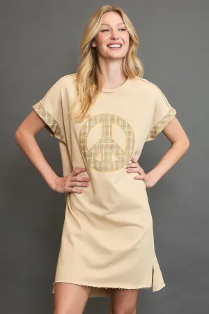 Hazel Blues® |  Umgee Peace Plaid Applique Short Sleeve Mini Dress