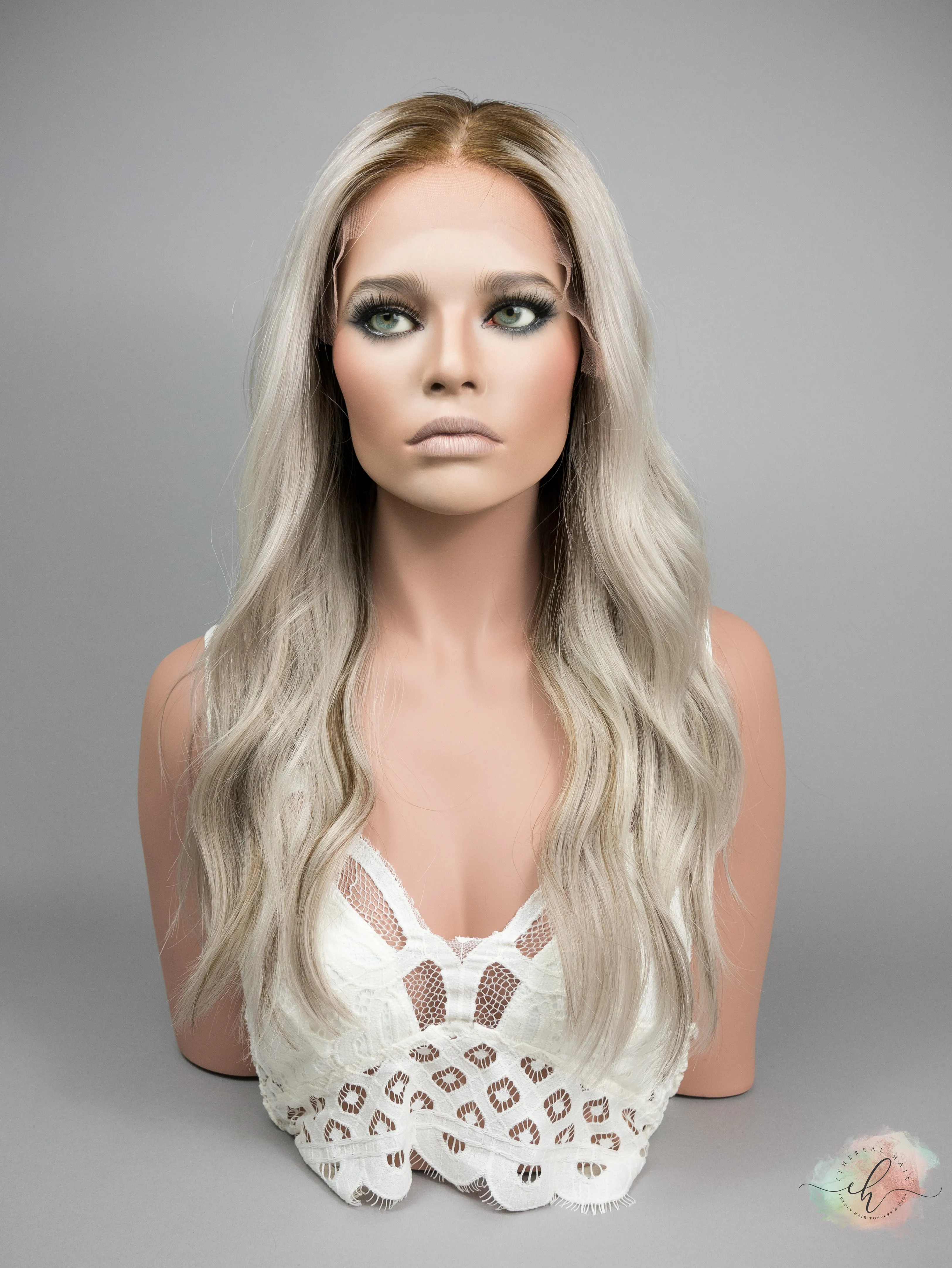 “HEARTBREAKER" Exquisite Wig: Silk Top Lace Front, Partial Handtied, Sz. S/M, 24", Medical Cap