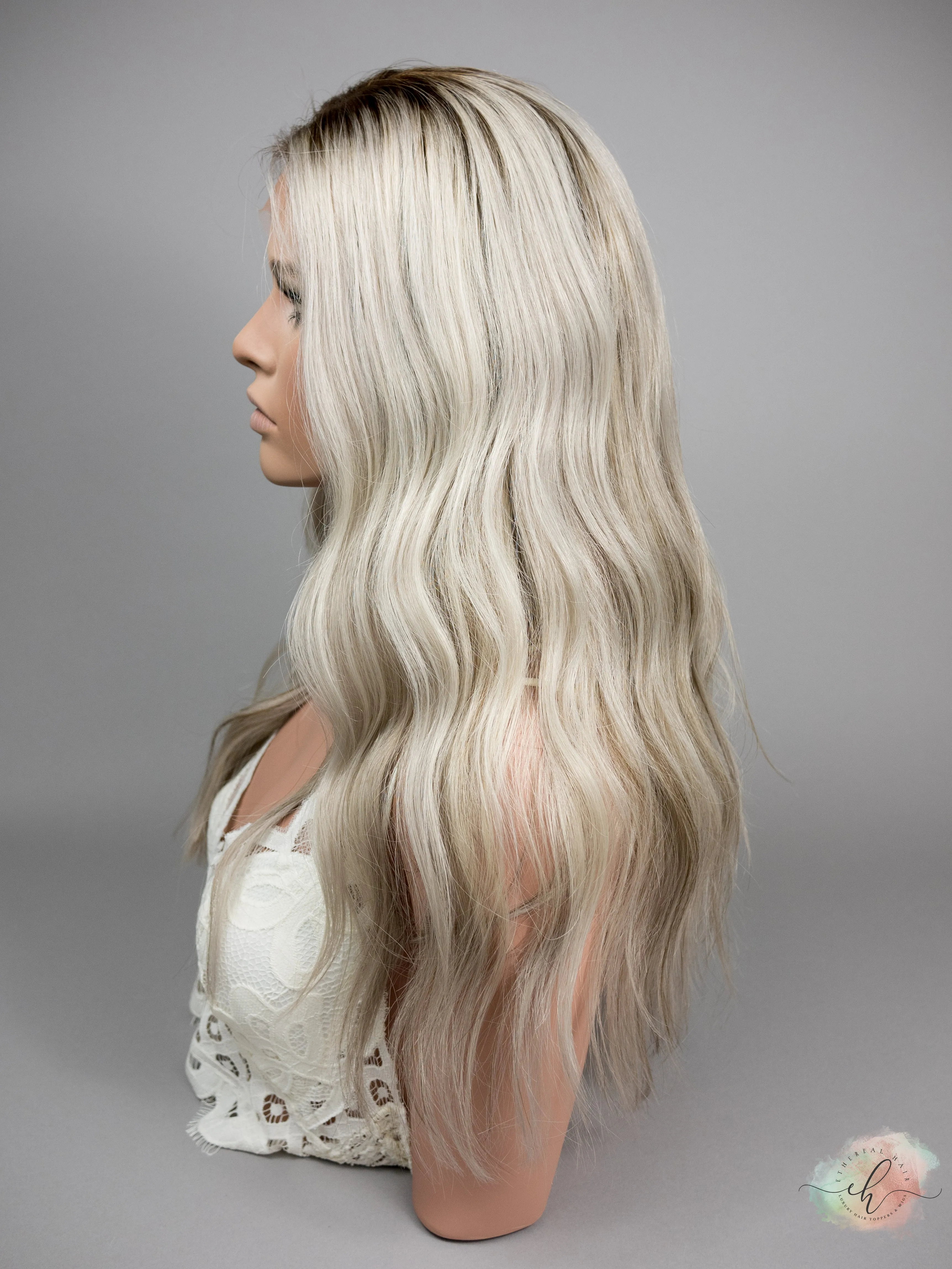 “HEARTBREAKER" Exquisite Wig: Silk Top Lace Front, Partial Handtied, Sz. S/M, 24", Medical Cap