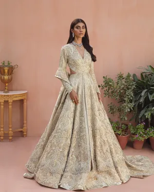 Heavy Indian Ivory Gold Lehenga for Bridal Wear #BN1211