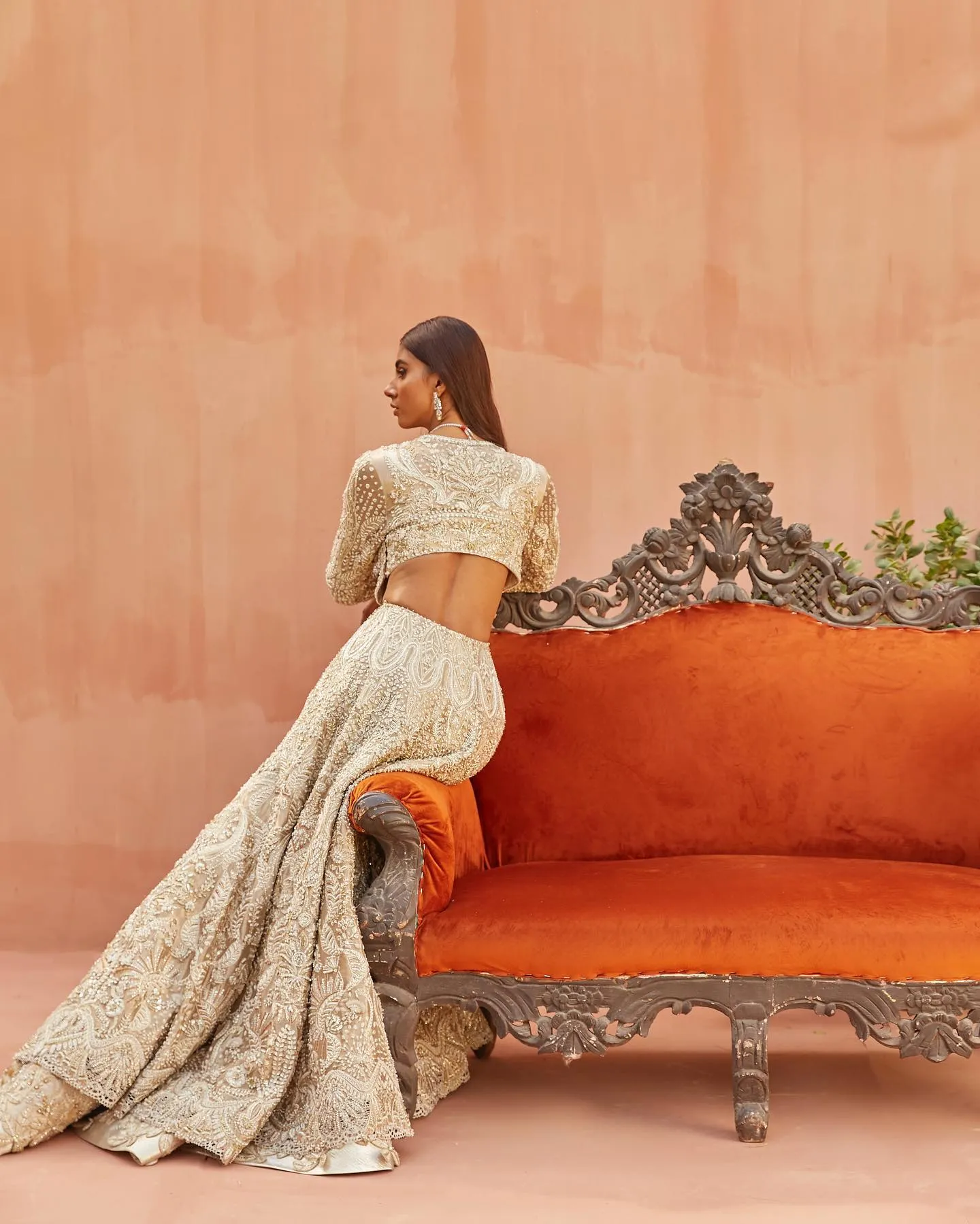 Heavy Indian Ivory Gold Lehenga for Bridal Wear #BN1211