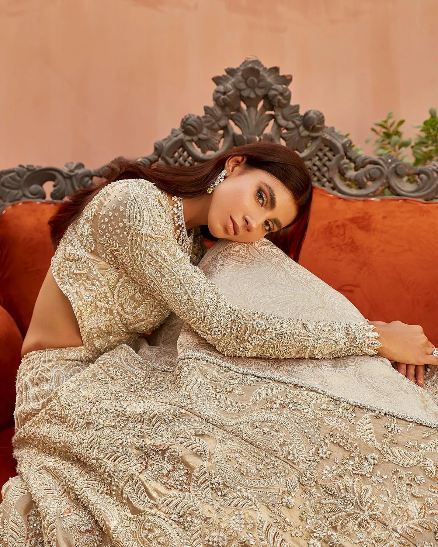Heavy Indian Ivory Gold Lehenga for Bridal Wear #BN1211