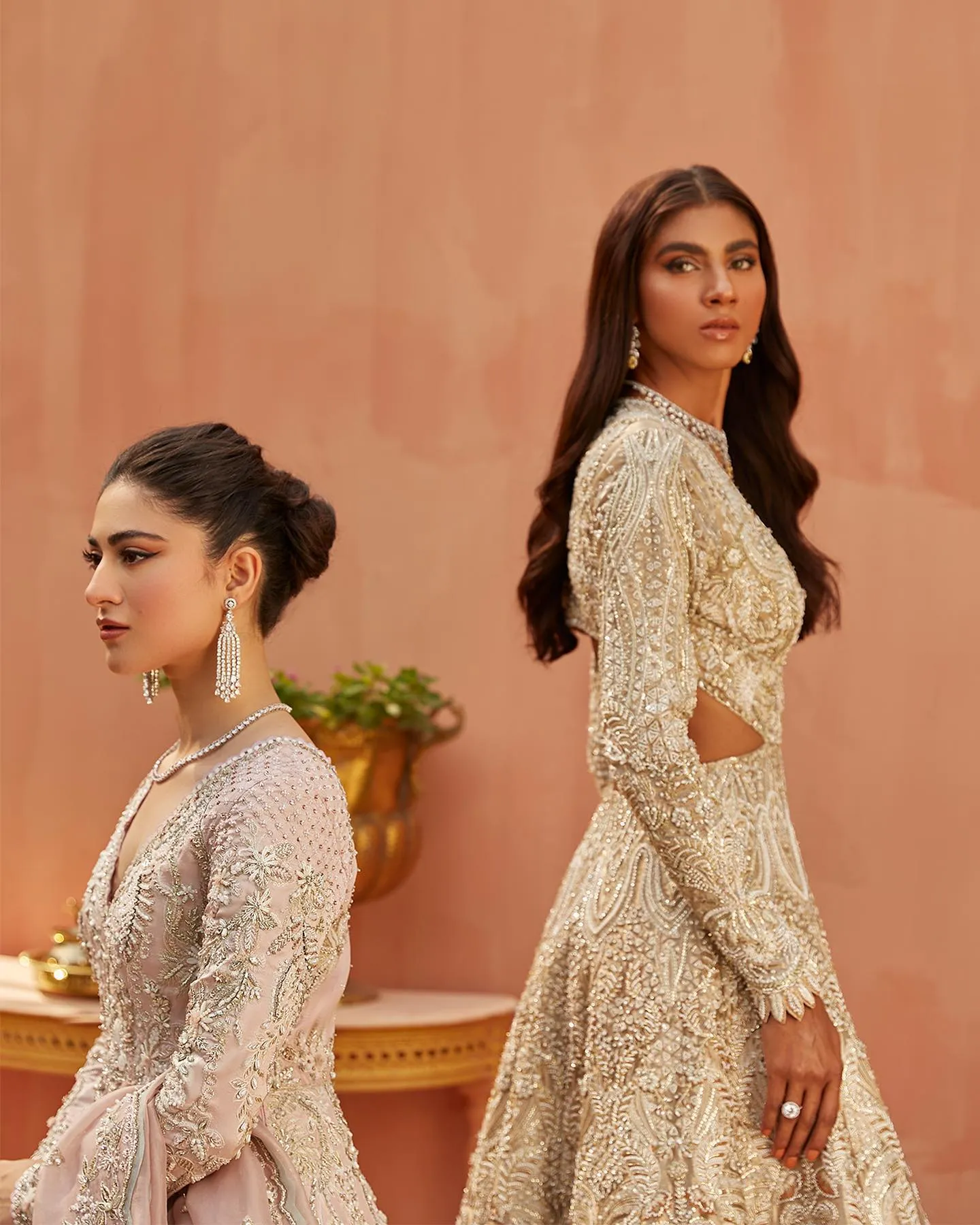 Heavy Indian Ivory Gold Lehenga for Bridal Wear #BN1211