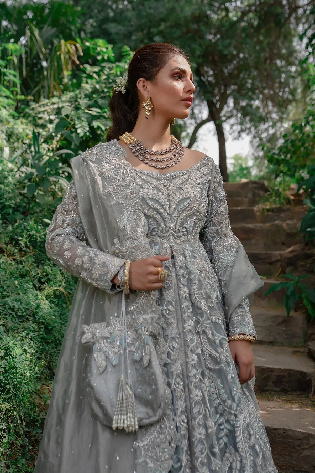 Heavy Peacock Blue Lehenga Gown for Indian Bridal Wear