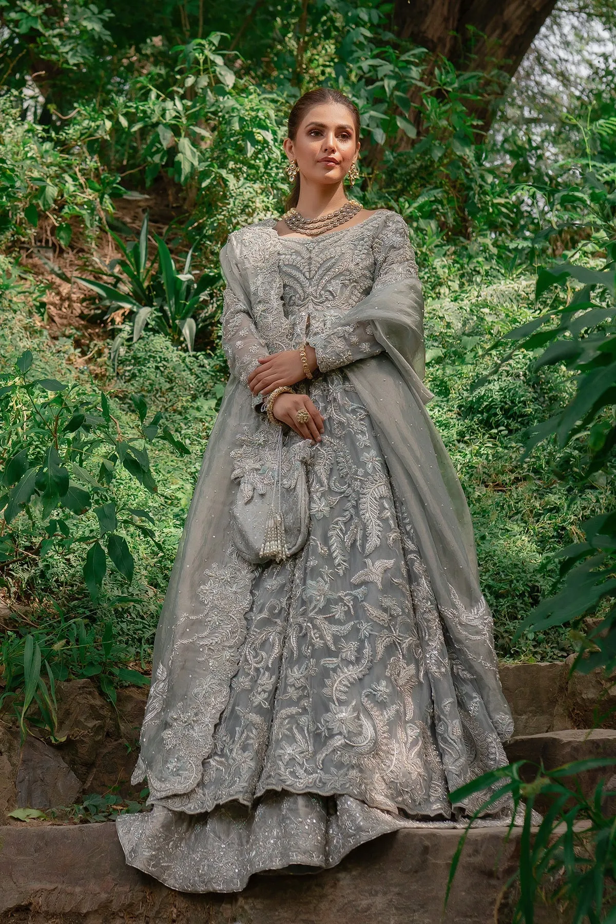 Heavy Peacock Blue Lehenga Gown for Indian Bridal Wear