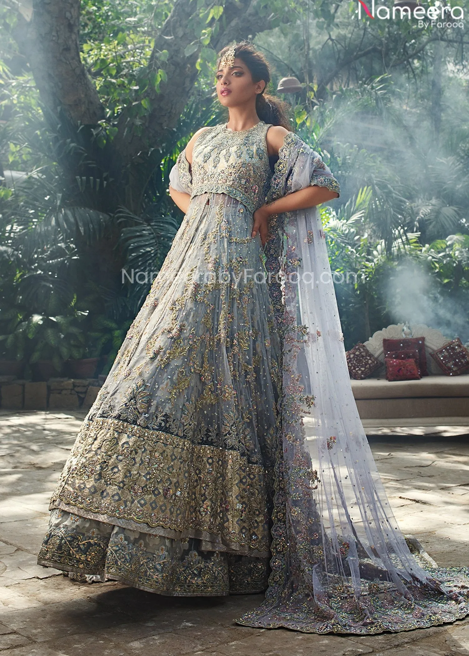 Heavy White Silver Lehenga Bridal Wedding Attire #BN880