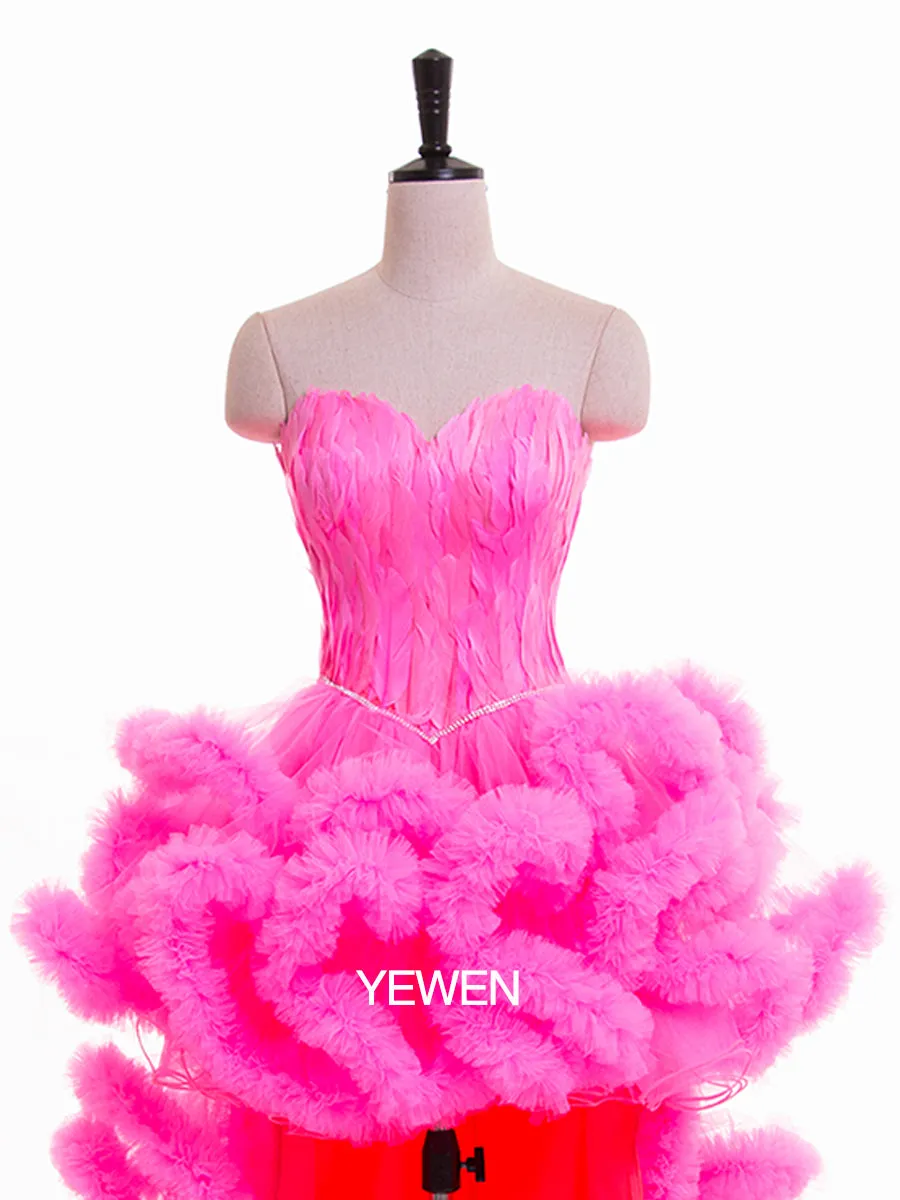 High Low Maternity Dress Strapless Ruffled Cocktail Party Dress