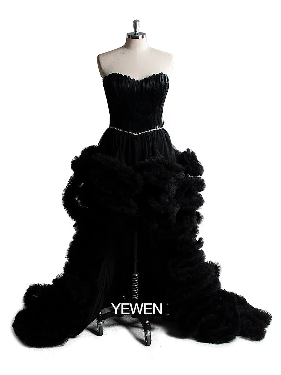 High Low Maternity Dress Strapless Ruffled Cocktail Party Dress