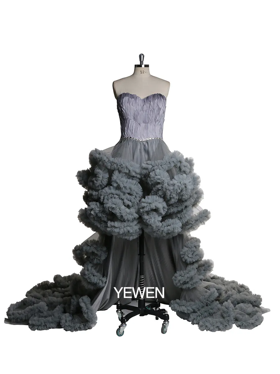 High Low Maternity Dress Strapless Ruffled Cocktail Party Dress
