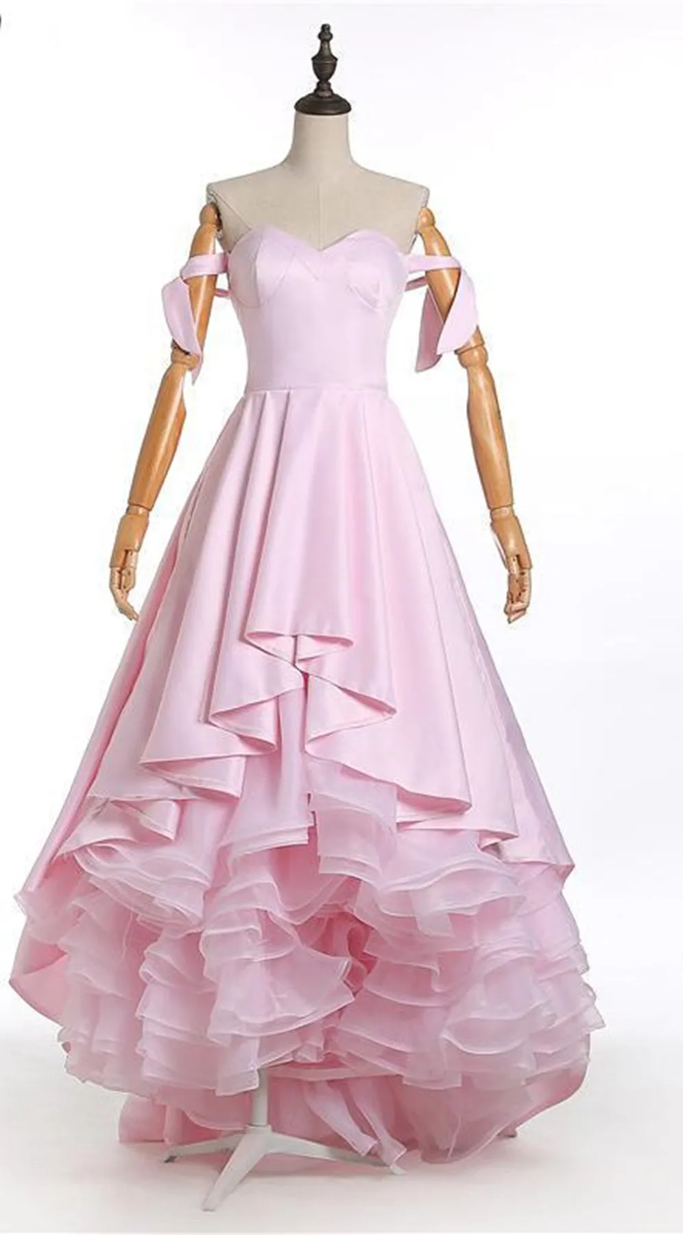High Low Off Shoulder Pink Long Prom Dress, High Low Pink Formal Dress, Pink Evening Dress A1629