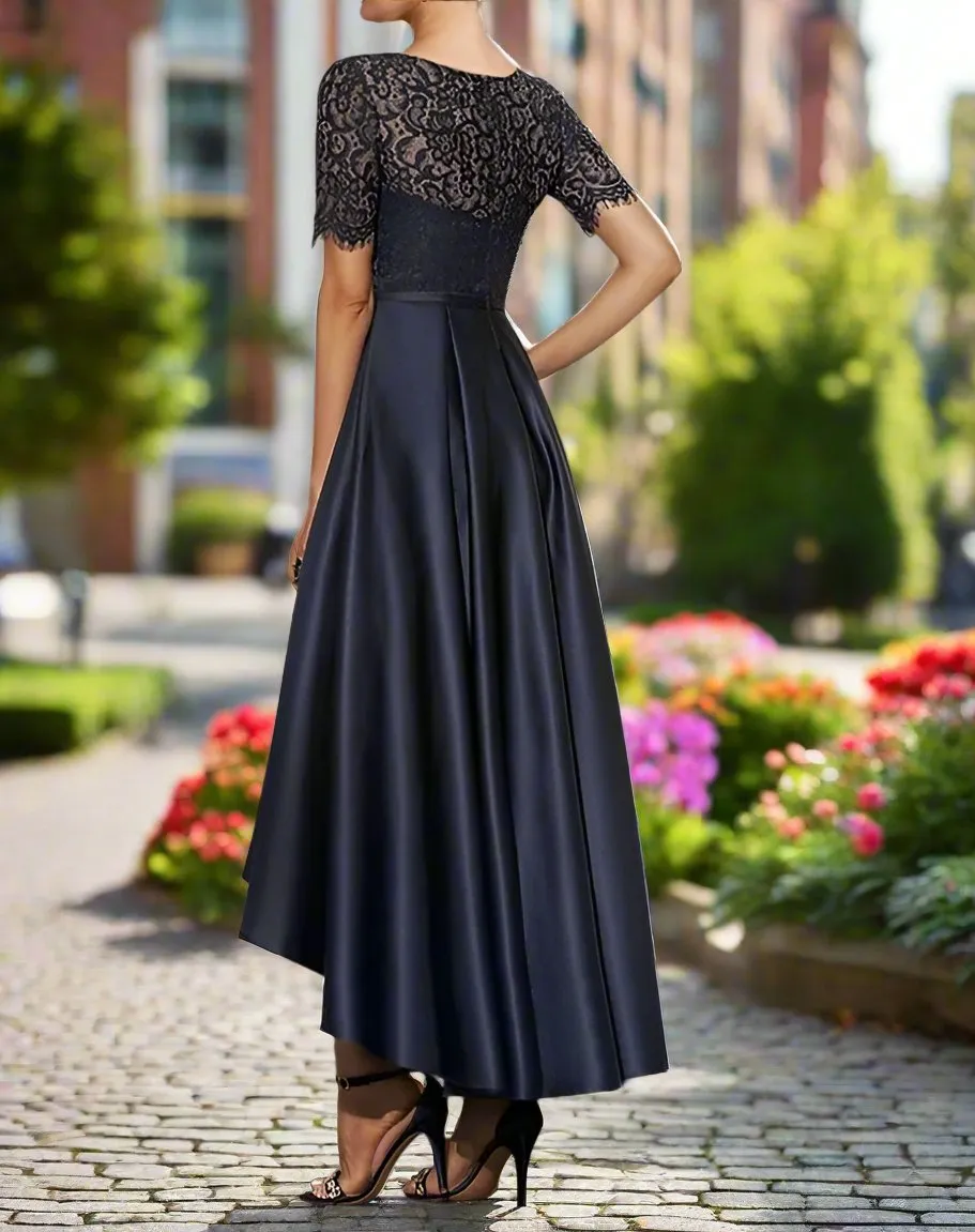 High Low Scoop Neck Asymmetrical Wedding Guest Dress