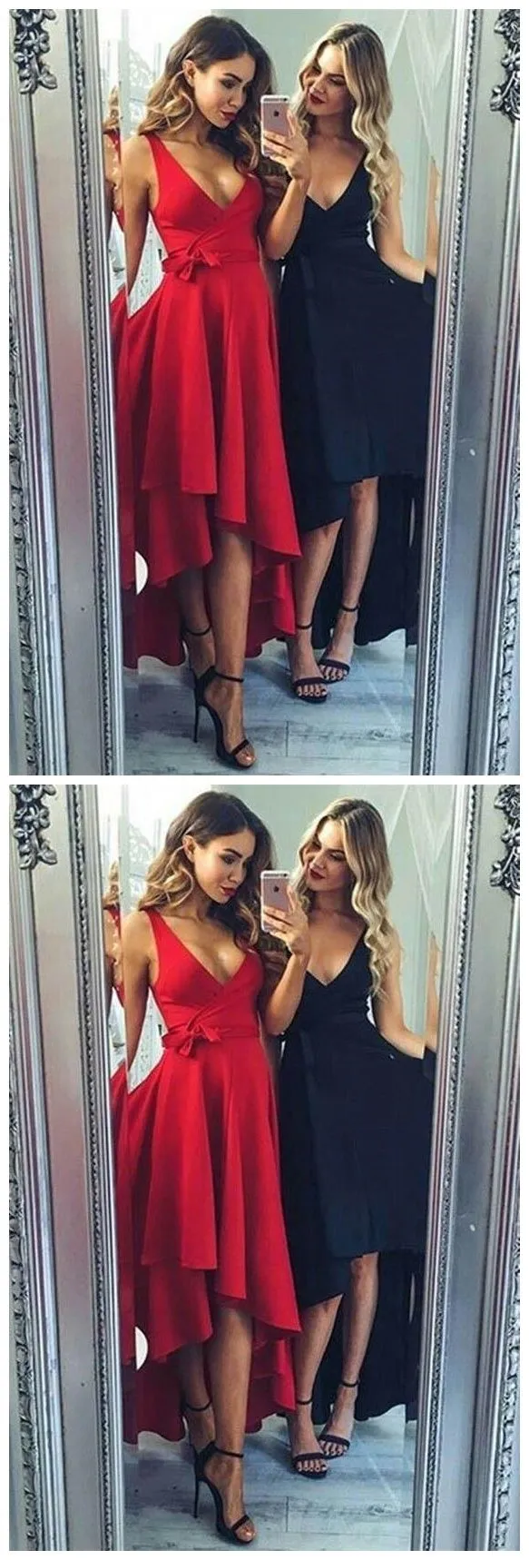 High Low V Neck Simple Cute Red Homecoming Dresses 2018, BDY0283