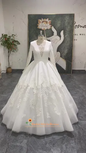 High Quality Soft Satin Modest Long Sleeve Wedding Dress